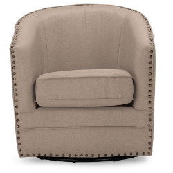 Baxton Studio Porter Modern and Contemporary Classic Retro Beige Fabric Upholstered Swivel Tub Chair